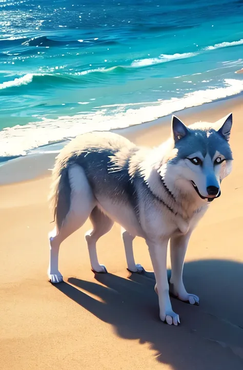 Wolf，beautiful sea，Sandy Beach