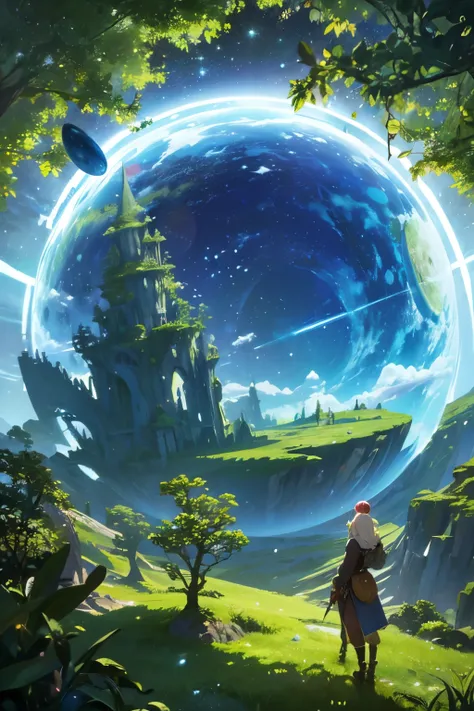 (((masterpiece))) (((Highest quality))) Glass sphere, close-up of a planet with a bunch of trees on it, overgrown planet, green planet, Fractal World, A lush world of fantasy, fantasy planet, Dyson sphere, pink planet, 3D rendering beep, planetary landscap...