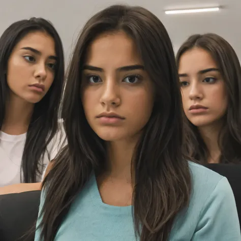 A close-up shot of the same girls looking disappointed or frustrated while staring at their phone