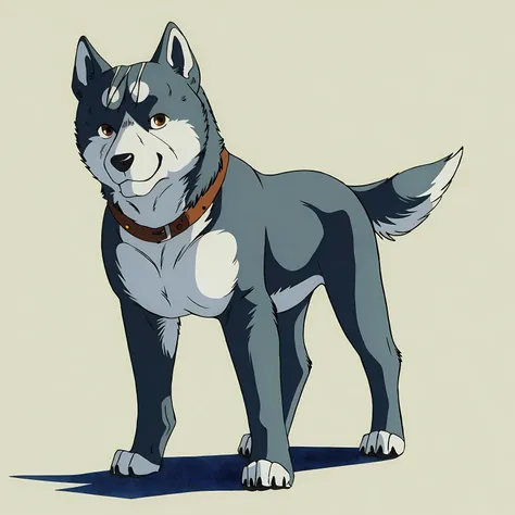 gin (ginga), collar, dog, brown eyes, male, feral, quadruped, full body, pectorals, paws, detailed, high quality, best resolutio...