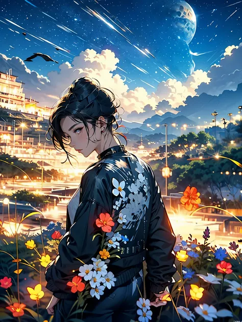 There's a beauty standing on the train tracks, with signs, landscape artwork, background art de anime, arte loepfe, detailed scenery – width 672, landscape artwork detalhada, arte loepfe style, beautiful anime landscape, made with anime painter studio,...