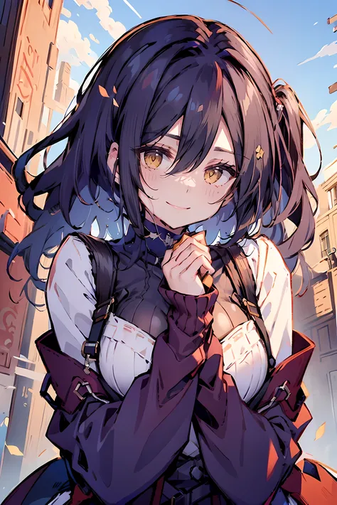 (masterpiece:1.2), (high quality:1.2), (Huichai:0.75), Rekkyo Sensen, Rekkyou Sensen, girl((Black Hair, (Cleavage:1.15), (wave hands:1.2), (Chest close-up:1.15), (suspenders:1.2), (dress:0.65), (Blue clothes:1.05), (belt:0.7), (Frilled shirt:1.2), (White k...