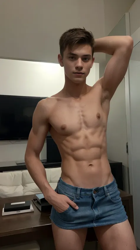 there is a man taking a photo, slim photo, 18 years old, perfect body, shirtless, 1 6 years old, by :5 sexy: 7, with abs, tommy 1 6 years old, the extremely hot and sexy, 2 2 years old, cut half body, very tight sexy denim mini skirt, 21 years old, 2 3 yea...