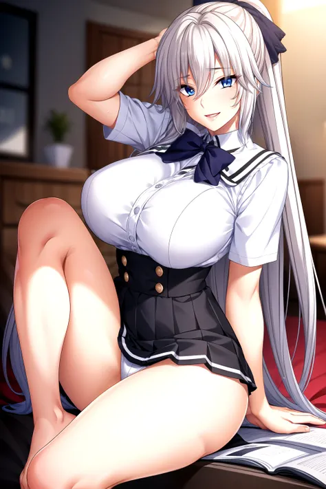 Silky skin, Slim body, sailor uniform,Lulace, Pleated Skirt, , Silky skin,Full body pictures, White hair,blue Eye,Ponytail, 1 girl, 25 years old,Young women,beautiful Finger,beautiful long legs,beautiful body,beautiful Nose,beautiful character design, perf...