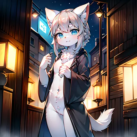 furry, cute face,  ambient light, ultra detailed fur, volumetric light, silver hair, hairy hands, girl, blue eyes, stand, open-head, cat, C cup,show pitches nsfw