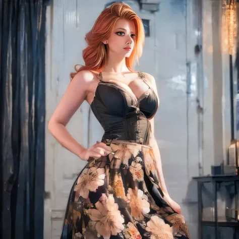 Beauty photo, upper body shot,
((ohwx woman))
redhead in a cinematic theme
wearing a modest V-neck dress   Flared skirt,   Vintage Black V-neck dress with a fitted waist, flared skirt in a floral print in style of
Anna Devs and Daniel Rueda     Dream-like,...