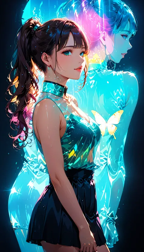 (masterpiece,Highest quality,Ultra-high resolution),Japanese women, (((Very beautiful 25 year old girl))), pretty girl、Look at the photographer､ ((Sleeveless collar shirt)), Very cute face, Glossy Lips, Double eyelids on both eyes,Natural smile、 Natural Ma...