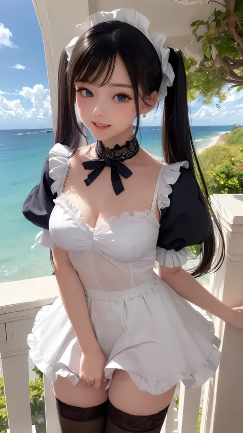 ((masterpiece)), ((highest quality、Ultra high definition)), (Very detailed),8K、Photo quality、((Amazingly cute girl)),( 14-year-old girl), Two people, , (Beautiful emerald blue eyes), ((smile)),In the open-air bath overlooking the sea, Beautifully arranged ...