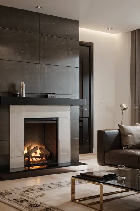 Professional 3d architecture rendering design of modern and minimal fireplace 