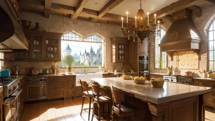 (((Different world interior scene，Castle Kitchen，middle Ages，Europe)))