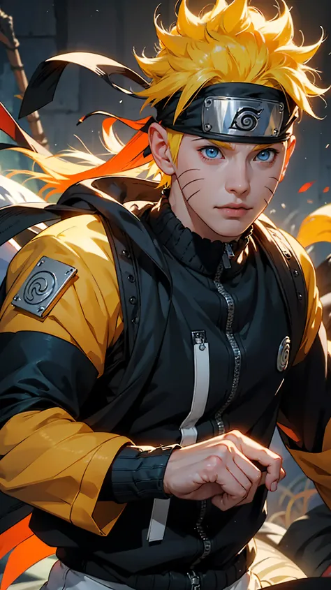 full body of naruto uzumaki,masterpiece, best quality, full detailed, 1boy, handsome,male,looking at viewer, naruto, Detailed blue eye,yellow hair,konoha realistic detail leaf headband,eye realistic,realistic eye brow, nose realistic,mouth realistic,skin r...