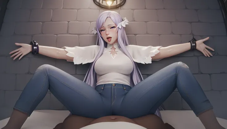 score_9, score_8_up, score_7_up, score_6_up, uncensored, quinella, absurdly long hair, purple eyes, long hair, parted bangs, tongue out, saliva, purple hair, very long hair, hair ornament, horny face, blush face, lips, naughty face, shiny skin, sweating, s...