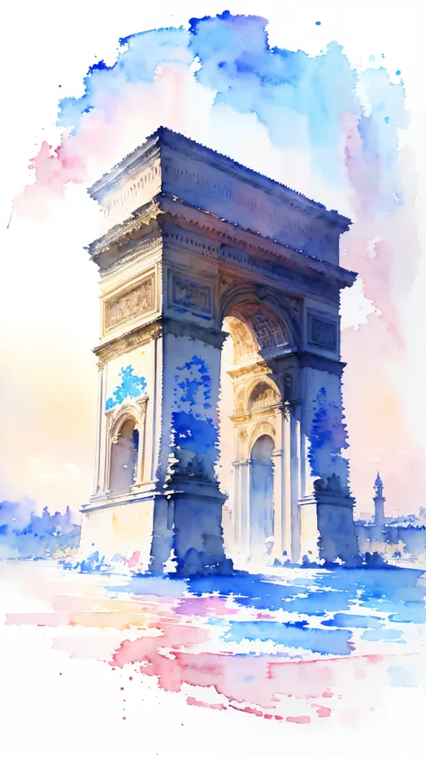 (masterpiece:1.2, highest quality),(very detailed),(((watercolor))),8k,wallpaper,landscape of france,arc de triomphe,(((透明waterc...