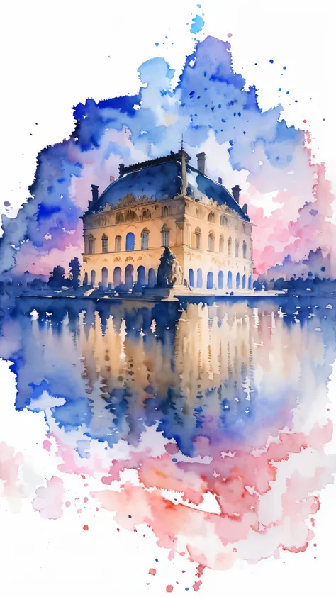 (masterpiece:1.2, highest quality),(very detailed),(((watercolor))),8k,wallpaper,landscape of france,louvre museum,night,(((透明wa...