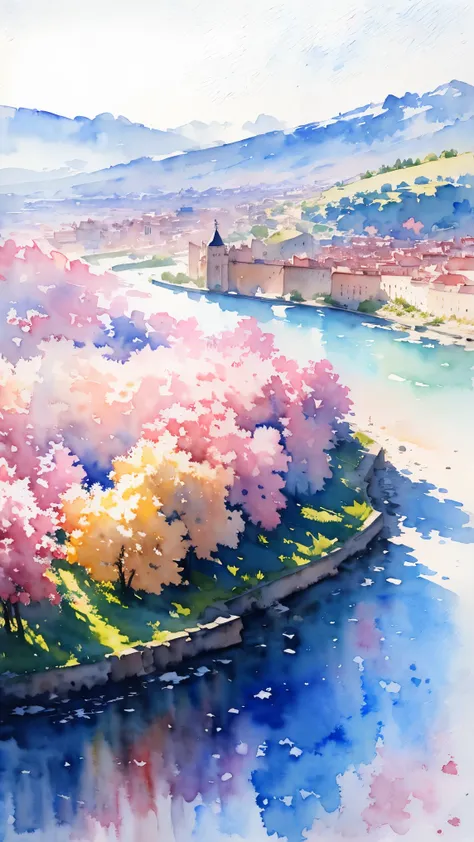 (masterpiece:1.2, highest quality),(very detailed),(((watercolor))),8k,wallpaper,landscape of france,opera house