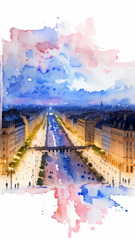 (masterpiece:1.2, Highest quality),(Very detailed),(((watercolor))),8K,wallpaper,Landscape of France,Champs-Élysées,night