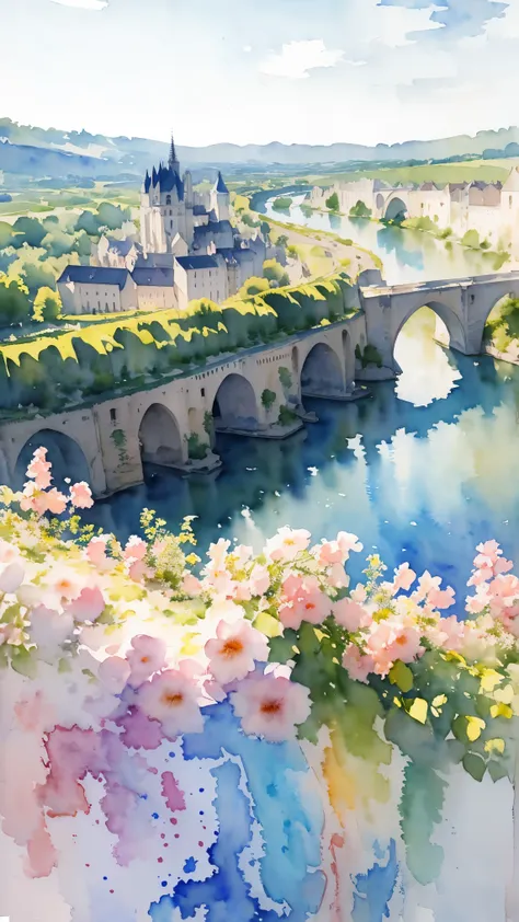 (masterpiece:1.2, highest quality),(very detailed),(((watercolor))),8k,wallpaper,landscape of france,loire valley, unesco world ...