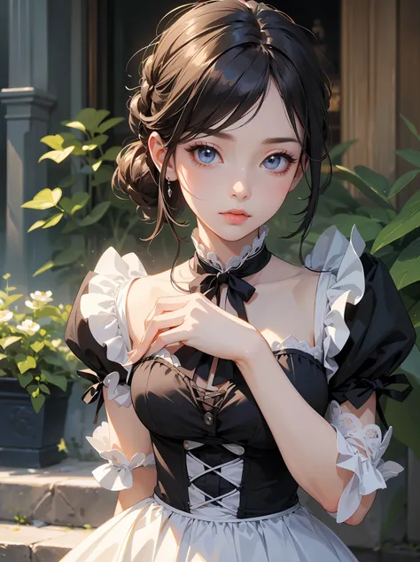 (Highest quality、16K、masterpiece、Ultra-high resolution、Victorian era、Photorealistic:1.2)、Maid Girl、solo、One person、Beautiful and detailed、２０２０Perfectly detailed illustrations created by a master anime illustrator of the 20th century、Tsundere、Heroine&#39;s ...