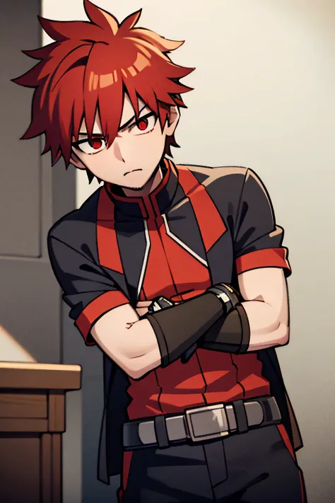 boy, red hair, Makoto Shinkai, superhero academia, eletric power, relaxed face