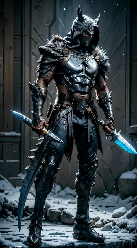 CRIAR lobisomem, armadura de adamantium que gera uma aura de raios, double-bladed sword of crystalline ice and blue fire, lutando no coliseu. Epic Realism,  realistic , photo, fashion, poster, cinematicv0.2, photo