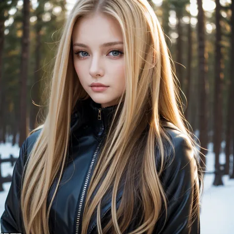 Close up portrait of long-haired woman in black jacket, Brunette with dyed blonde hair, Dasha Taran, Aleksandra Waliszewska, Angelina Stroganova, Very beautiful face, Anna Nikonova、Also known as New Milky, Gorgeous blonde, Gorgeous and attractive face, Bea...