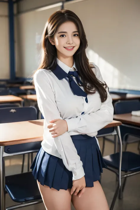 ((beatiful girl:1.3)) ((school uniforms:1.4)) ((panty shot:1.5)) ((high school)),((dark blue skirt:1.3)) ((in the class room:1.3...