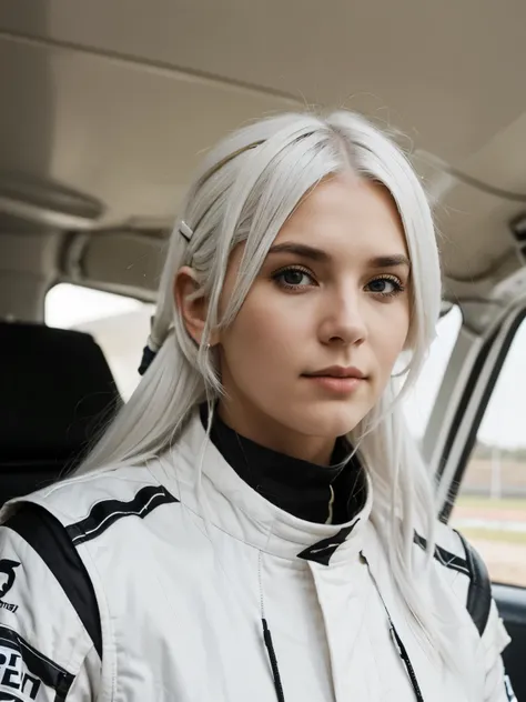 Girl White Hair Brown Race Driver