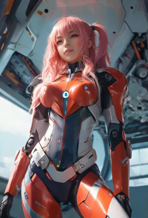 Highly detailed background, masterpiece, Highest quality, One girl, alone, ((masterpiece, Highest quality)),Best aesthetics, Zero Two (Darling in the Franxx), Darling in the Franxx, bangs, bite, blush, Covered navel, eye shadow, Green Eyes, Hair on the bac...