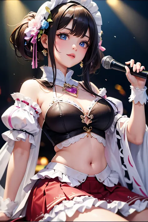 One Girl、Looking at the audience、
Beautiful Pink Eyes、short twintail   hair、,Mole under the eye、Plump and glossy lips、Heart-shaped choca、Idol、she is name Riko,smile、ー、。.。.。.。.。.。.。.。.。.。.。.。.。.。.。.。.。.。.3D、Realistic、
idol costume、short skirt,Drape clothes、...