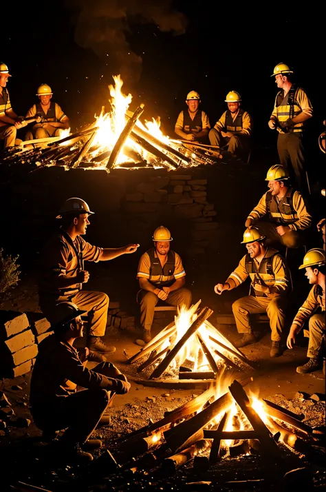 miners celebrating around the fire 