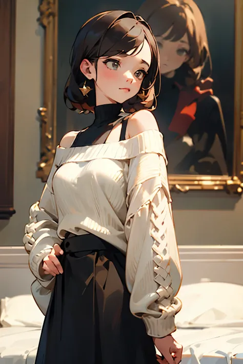 ((Best Quality)), ((Masterpiece)), (detailed), 1 girl, off shoulder sweater, 