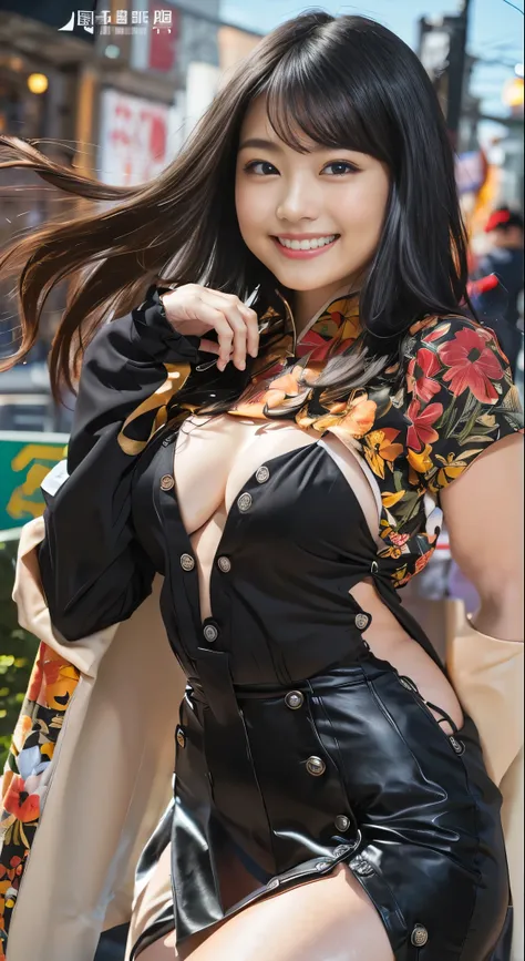 （8K、Raw photography、Highest quality、masterpiece：1.2),(Black Hair、Dark Eyes:1.9),(:1.6)、View your viewers,Front view,White skin,(:1.3)、(Tight waist:1.6)、(Clothes that accentuate the shape of the breasts:1.0)、(Big Breasts :1.3)、Slim figure、Ultra-high resolut...