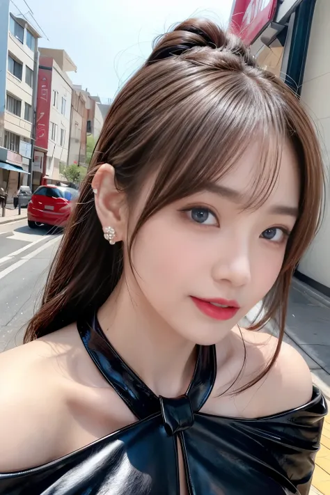 masterpiece, (nsfw:1.5)、(whole body図:1.5)、breast enhancement、light makeup, Red lips, Silver Hair, Hip Up、Waist High、 Street background, beautiful, elegant. Extremely fine detail, Master Works, Authentic texture, Realism in film lighting, Perfect job, 16K, ...