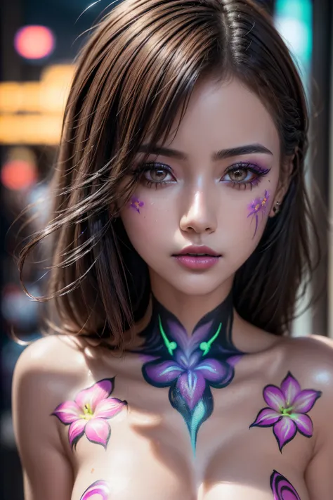 ((portrait of a girl in the dark, ultraviolet light on her)), ((Glowing 3D objects interact with graphics,Super detailed illustrations)),photorealistic Realism 8K, 16K Quality, fashion supermodel, (Glamour, paparazzi taking pictures of her), (ultra absurd ...