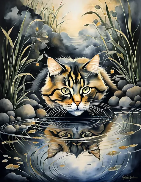 cat portrait, evocative art creates a certain mood or atmosphere that immerses the viewer, drawing them into the world depicted ...