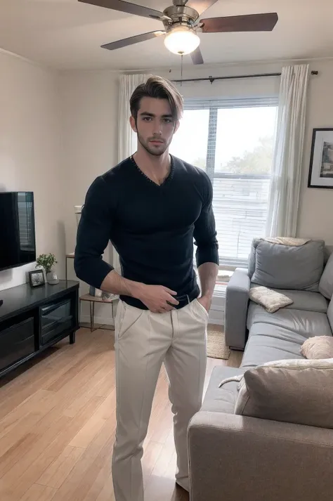 handsome men short hair ,living room