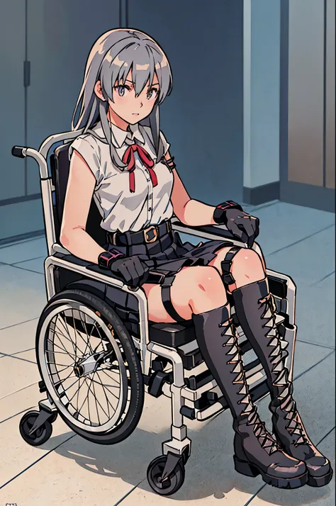 (highest quality,4K,8K,High resolution,table top:1.2), Super detailed, (realistic,photorealistic,photo-realistic:1.37),(full body),((inside the hospital)),sickly beautiful girl, sad,I was surprised,((gray hair color)),((long hair)),((she ‘s riding in a whe...