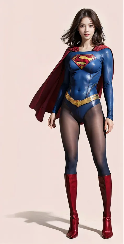 No background、(((Beautiful legs in black tights.)))、(((Legally express the beauty of your smile)))、((((Make the most of your original images)))、(((Supergirl Costume)))、(((Beautiful very short hair)))、(((suffering)))、(((Please wear black tights....、Wear red...