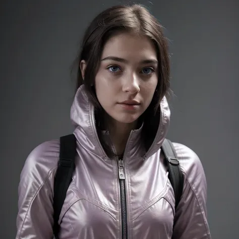 photo of a college student, purple pink, futuristic space suit, (freckle:0.8) cute face, science fiction, dystopia, delicate eye...