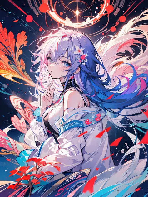 a painting of a woman with long hair and colorful hair, beautiful digital illustration, stunning digital illustration, beautiful digital art, a beautiful art illustration, beautiful digital artwork, beautiful digital art, exquisite digital illustration, co...