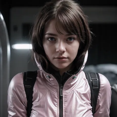 photo of a college student, purple pink, futuristic space suit, (freckle:0.8) cute face, science fiction, dystopia, delicate eye...