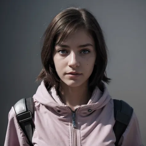 photo of a college student, purple pink, futuristic space suit, (freckle:0.8) cute face, science fiction, dystopia, delicate eye...