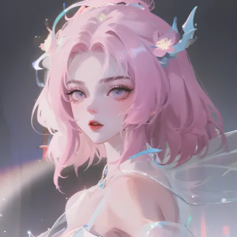 Gentle and beautiful woman, Half-length photo, Exquisite and sexy clavicle, Charming oval face, Double eyelids, Bright peach blossom eyes, Pink lips, Small nose, Bare shoulders, focused face, Close-up of face, Ultra HD, Super Detail, Standing elegantly, Bl...