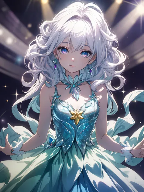 masterpiece, highest quality, figure, alexandrite eyes and hair, platinum earrings, Platinum Necklace, white dress, The Little Mermaid, cute, (dynamic lighting:1.2), cinematic lighting, delicate features, fine eyes, sharp pupils, realistic student, Depth o...