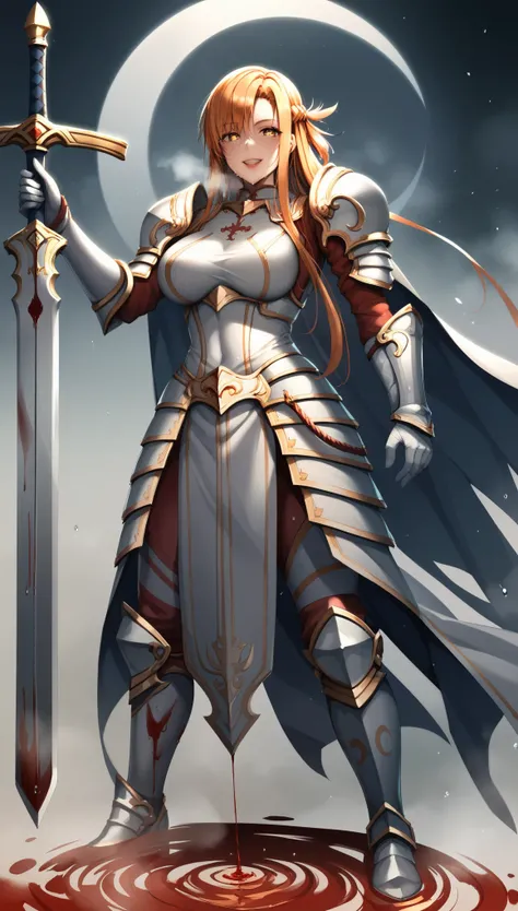 score_9, score_8_up, score_7_up, score_6_up, uncensored, Yuuki Asuna, absurdly long hair, orange eyes, orange hair, very long hair, lips, shiny skin, sweating, wet, wet hair, steaming body, heavy breathing, large breasts, detailed body, detailed eyes, smir...