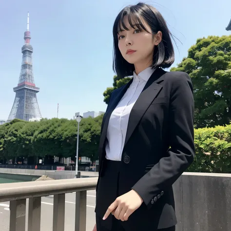 Asia　woman　Black Hair　politics　election　suit　cool　Tokyo Tower