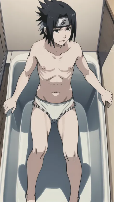 Sasuke, shirtless, underpants, white briefs, bathtub, 12-year-old boys,