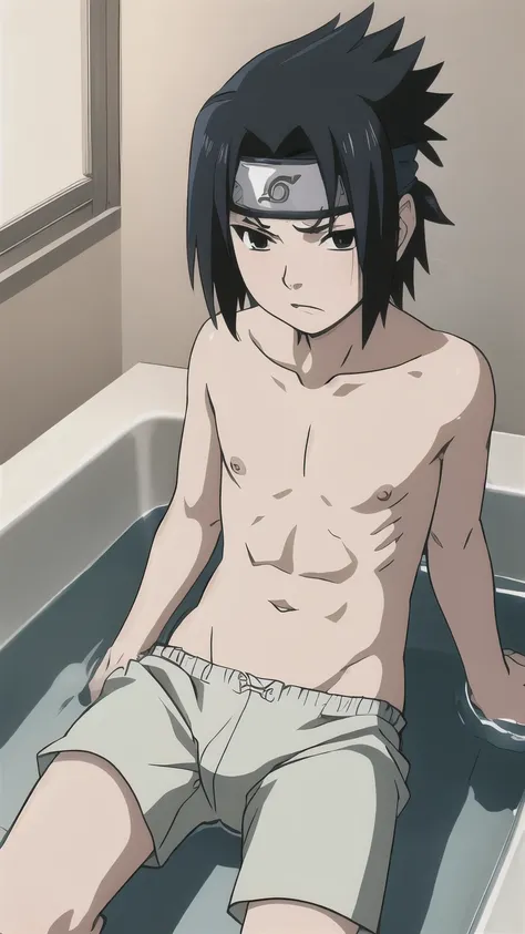 Sasuke, shirtless, underpants, white briefs, bathtub, 12-year-old boys,