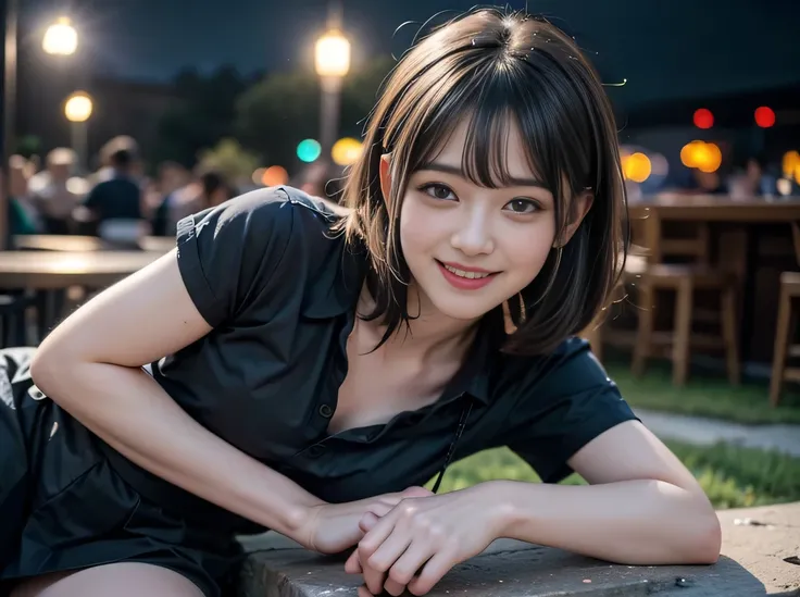 (Highest quality, masterpiece, Ultra-high resolution, 8K, RAW Photos, Realistic, Anatomically correct:1.5), high school girl、20-year-old girl:1.2, Embarrassing, avert your eyes, blush:1.0, View Viewer, ((bar)) 、Night view、 Light:1.2, Bokeh, Cinema Lighting...