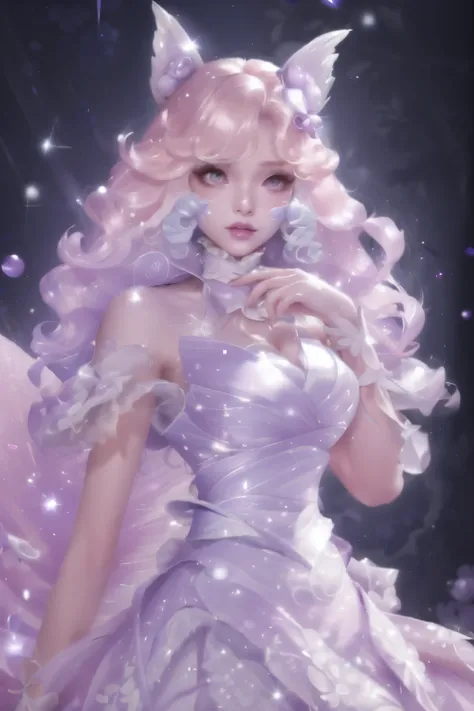 ((masterpiece)),high quality,Extremely detailed,Blonde+White clothes:1.2,Sweet and delicate girl,Bijai,Lolita prostitute，Exquisite facial features,Perfect body，Pearl decorated face，There are bubbles around,Bright colors,Romantic long hair,Natural light,War...